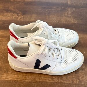 Veja White Sneakers with Navy and Red Accents